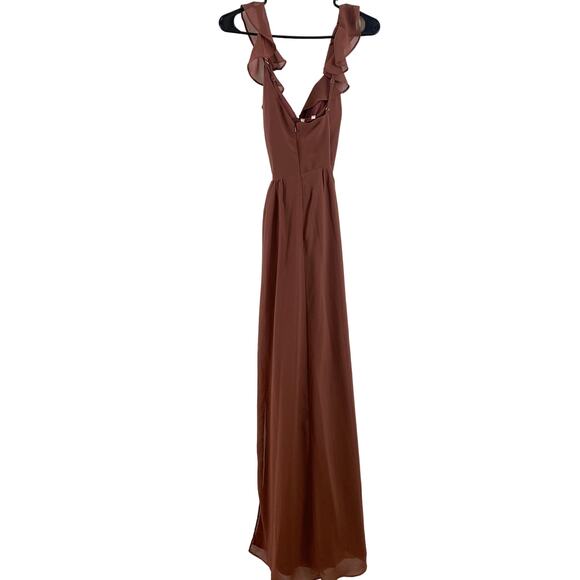 NWT Revelry Valerie Chiffon Faux Wrap Ruffle Maxi Gown Dress Cinnamon Rose 2 - Picture 6 of 10
